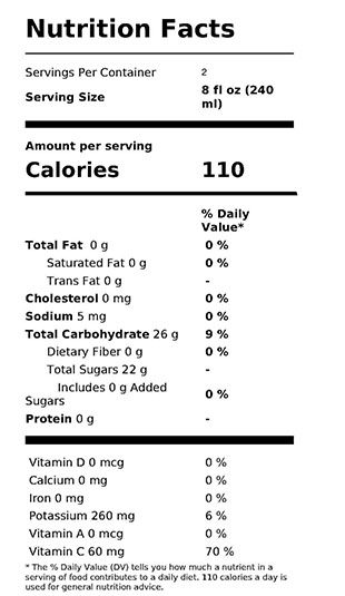 100% Juice - Apple Nutrition Facts
