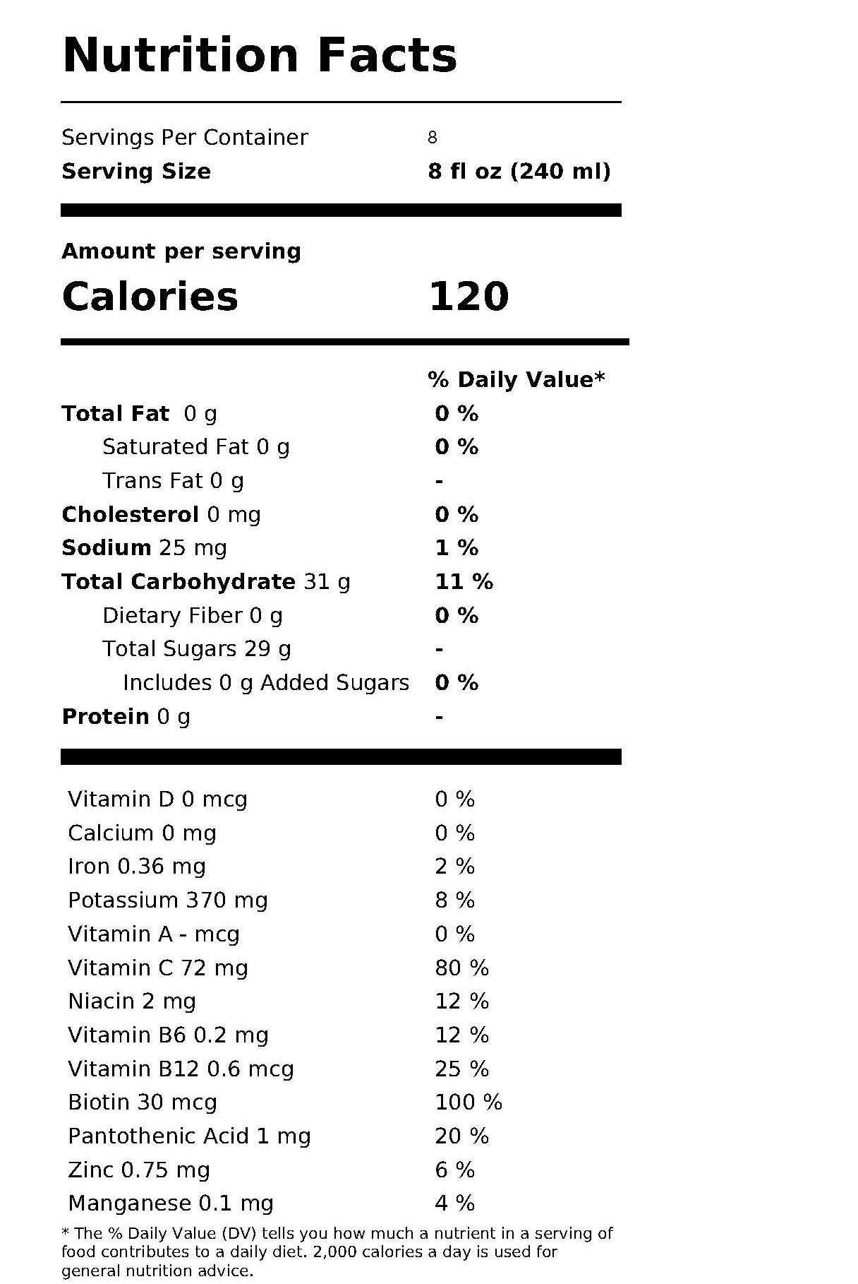 100% Juice - Cranberry Juice & More Nutrition Facts
