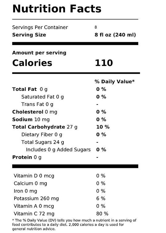 100% Juice - Natural Style Apple Nutrition Facts