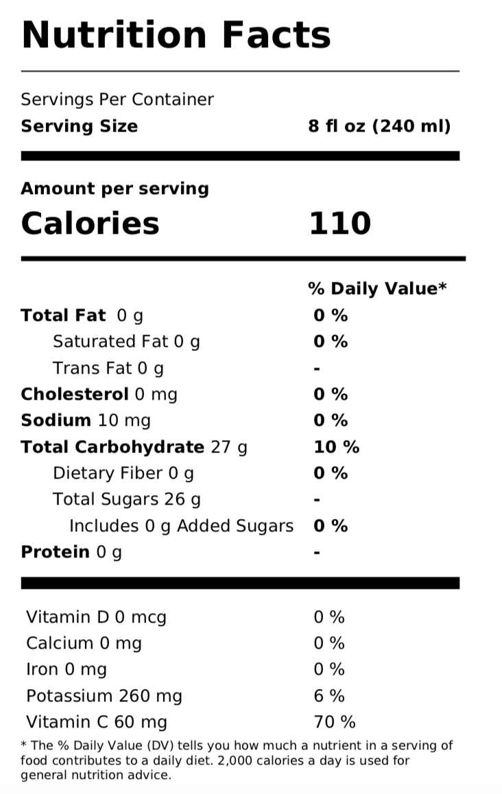 Organics - 100% Apple Juice Nutrition Facts
