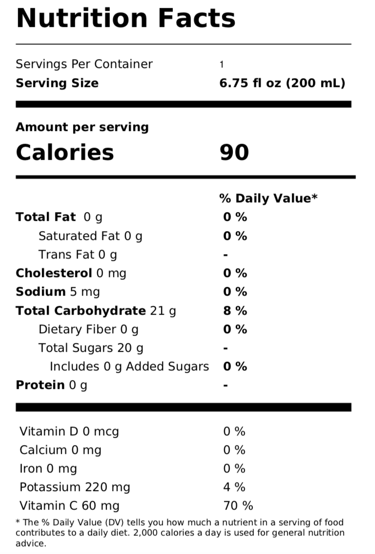 Organics - 100% Apple Juice Nutrition Facts