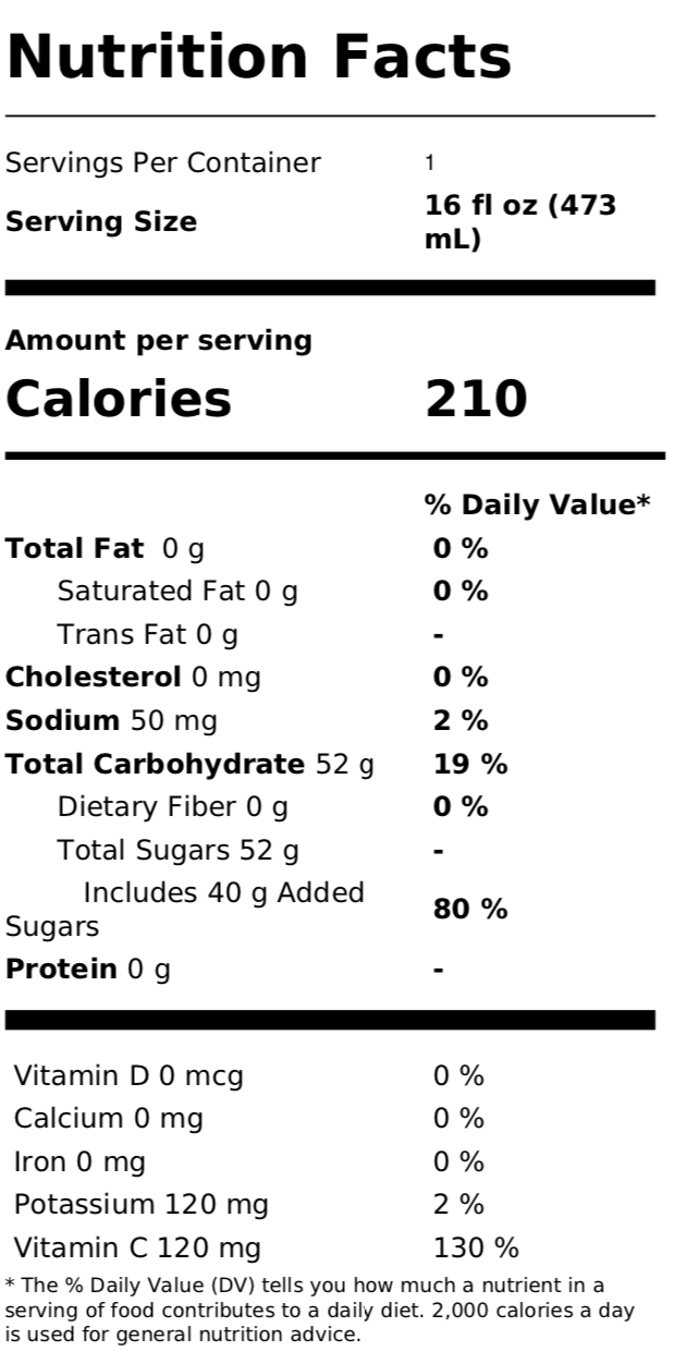 On the Go - Cranberry Juice Cocktail Nutrition Facts
