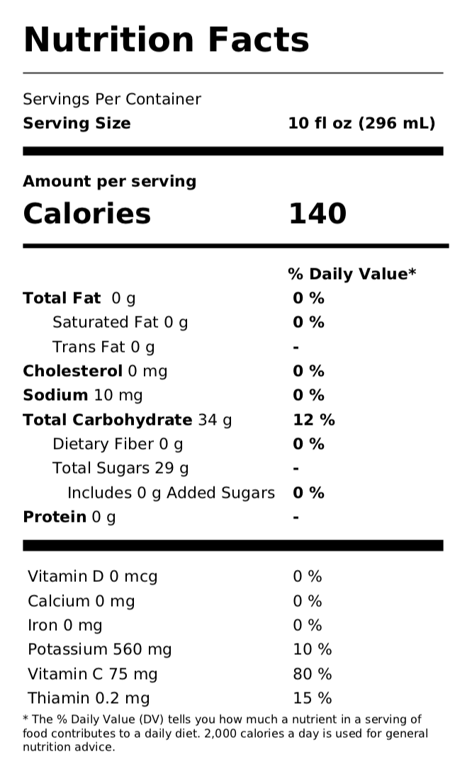 100% Juice - 24 Count Bulk Pack – Orange Nutrition Facts